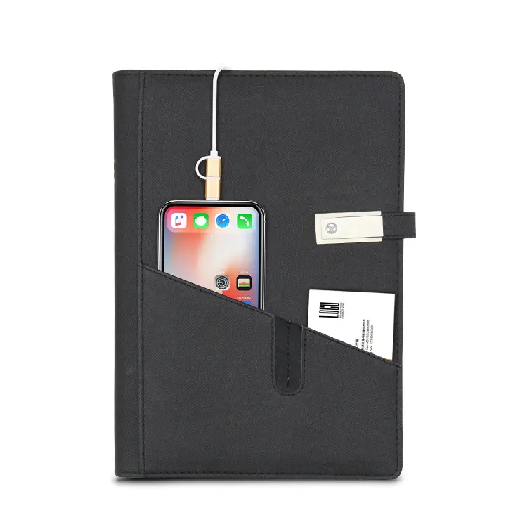 Fashion Design Leather A5 Notebook with Power Bank and USB Flash Drive