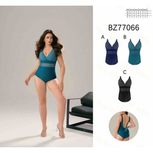 Costume da bagno intero HDJ Plus Size con controllo della pancia, vita alta, scollo a V profondo, verde acqua BZ77066 - Product Image 3