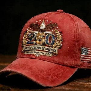 Cappello da Baseball da Uomo a 6 Pannelli in Cotone Lavato 100% con Stampa Commemorativa Aquila 250° Anniversario 1776-2026 - Edizione Transfrontaliera - Product Image 3