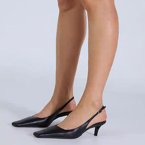 Women Small Square Toe Sandals Sexy Dress Patent Stiletto Low Heels Back Buckle Strap on Slingback <b>Shoes</b> - Product Image 1