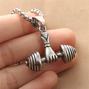 Men's Stainless Steel <b>Dumbbell</b> Pendant Necklace Retro Fitness Weightlifting Charm 190176 - Product Image 2