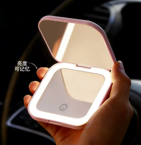 Square Led Portable Touch Screen Cute Makeup <strong>Mirror</strong> <strong>Vanity</strong> With Lights Pocket Make up Hand <strong>Mirror</strong> pink Solid Color Minimalism - Product Image 1