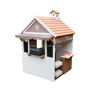 Casita de juegos de madera para exteriores, tienda de juegos de simulación para niños con mostrador, buzón y chimenea encantadora para jardín. - Product Image 1