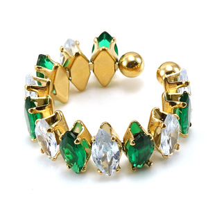 Bulk Waterproof Chic Eternity Stainless Steel Gold 18k <strong>Emerald</strong> Zircon Diamond bar <strong>Bead</strong> Pave Open Cuff Design Finger Ring Jewelry - Product Image 4