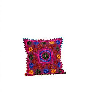Housse de coussin en coton tissé à motifs floraux, faite à la main en Inde, carrée, style Suzani, 16 x 16 pouces, écologique, matériaux de première qualité - Product Image 1