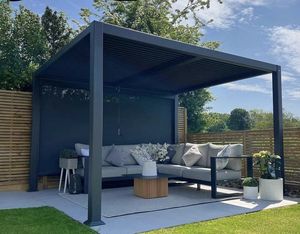 Pergola extérieure bioclimatique moderne Persienne en aluminium Usine OEM Cadre métallique 3x3 3x4 4x4 <span class=keywords><strong>6x4</strong></span> Tailles M Garages Auvents Carports - Product Image 5