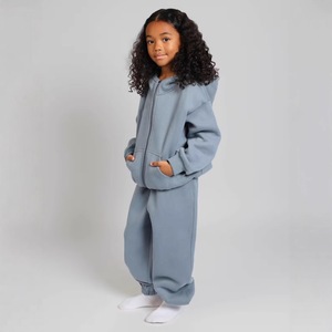 Ensemble de survêtement décontracté pour enfants avec logo personnalisé, sweat à capuche zippé et pantalon de survêtement en molleton doux respirant en polyester/coton - Product Image 5
