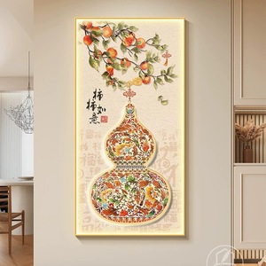 Tableau lumineux Gourde porte-bonheur, cadre rectangulaire en alliage d'aluminium, toile huilée, art en porcelaine cristalline pour hall d'entrée et couloir - Product Image 3
