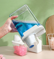 Distributeur de lessive, récipient transparent pour liquides avec gobelet doseur, adoucissant pour tissus, boîte de rangement en plastique pour produits nettoyants pour animaux de compagnie
