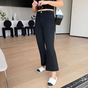 Pantalones vaqueros acampanados de cintura alta Runqi N8035 Plus Size, negros, de algodón elástico, moldeadores para mujer - Product Image 4