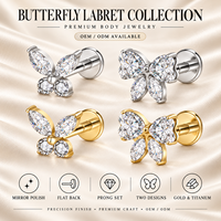 Clous d'oreilles unisexes pour enfants en titane ASTM F136 plaqué or, style punk, avec zircon serti griffe papillon, pour fête