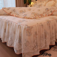 Ensemble de literie vintage floral 100% coton 40S avec jupe de lit en dentelle à volants et attaches antidérapantes 4 pièces