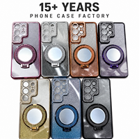 Étui de téléphone de luxe avec miroir et support, coque pare-chocs à cadre en strass pour iPhone 16 17 18 Pro Max S25 S26, coque arrière transparente