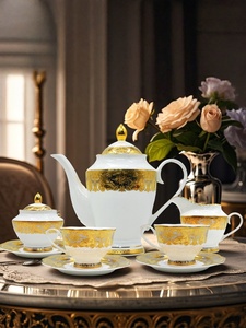 Tasses à thé et théières en céramique en gros pour restaurants – Style nordique, bord doré, luxe vintage - Product Image 1