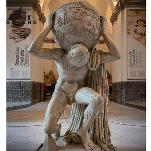 QUYANG sculpté à la main en pierre naturelle dieux grecs Statue grandeur nature marbre blanc Atlas tenant la <span class=keywords><strong>Sculpture</strong></span> du monde - Product Image 3