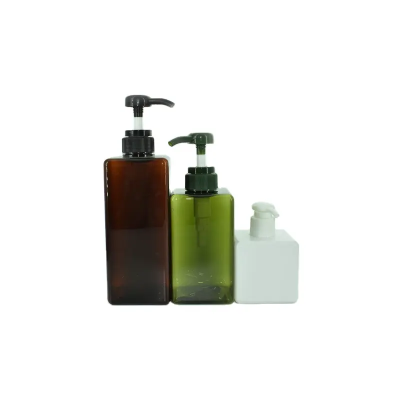 Garrafa plástica quadrada para shampoo e loção, tamanho de 500ml, 500ml, 500ml, para sabonete líquido e lavagem das mãos, garrafa de plástico para corpo PET por atacado