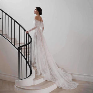 LY-WD0102 Abito da Sposa Elegante Bianco Linea ad A Gonna in Pizzo Corsetto Maniche Lunghe Stile Moderno Taglie Forti Design Posteriore in Pizzo - Product Image 2