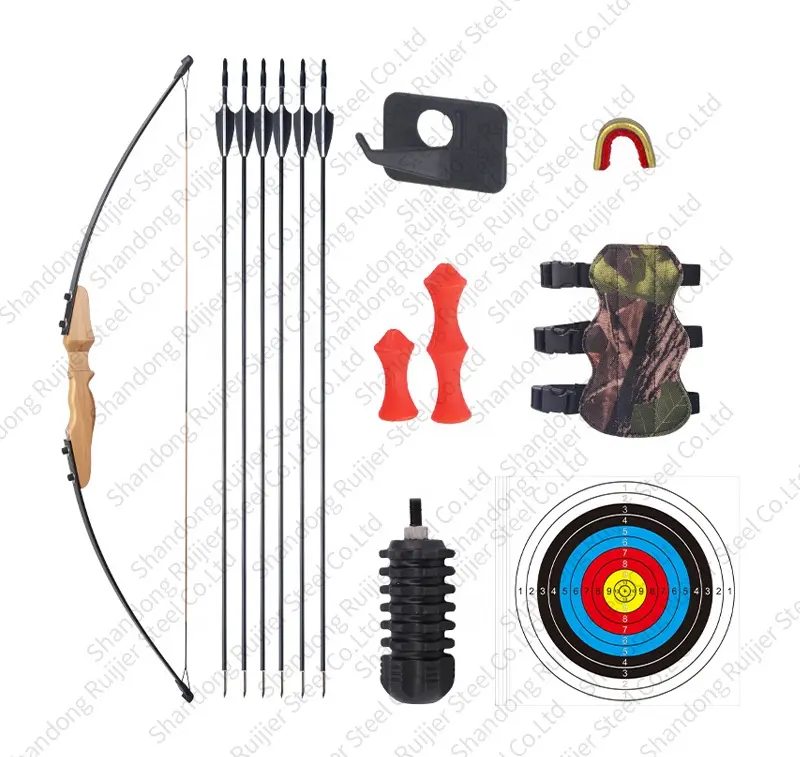 Set di arco e frecce per l'ingresso dei principianti attrezzatura per tiro con l'arco manico in legno set standard di arco e frecce con tiro dritto