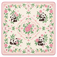 Tapis de Mahjong de Luxe Moderne Américain, Motif Floral en Acrylique Panda, Empreinte de Patte Directionnelle Rose Vert, Design Personnalisé pour 4 Joueurs