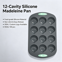 Moule à pâtisserie en silicone en forme de coquille à 12 cavités, antiadhésif, plateau à madeleines avec poignée pour la cuisson au four