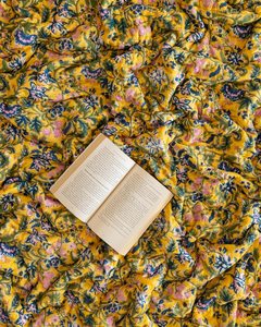 Reversible Cotton Quilt Yellow Blue Pink Block Print Boho Bed Cover King Comforter Soft All Season - Product Image 2