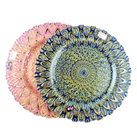 Assiettes de présentation en verre cristal de 33 cm (13 pouces) motif paon pour mariage, style européen, pour dîner de Noël, vente en gros
