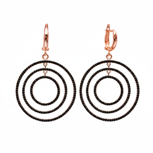 <b>Black</b> CZ Stone Round Design <b>Dangle</b> <b>Earring</b> Turkish Wholesale Handcrafted 925 Sterling Silver Jewelry - Product Image 2