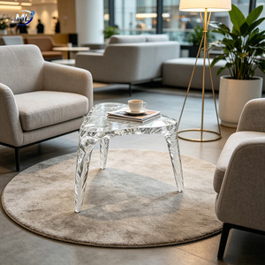 Mesa de Centro Triangular de Resina Transparente, Mueble de Sala de Estar Moderno y Contemporáneo, Diseño Decorativo - Product Image 6