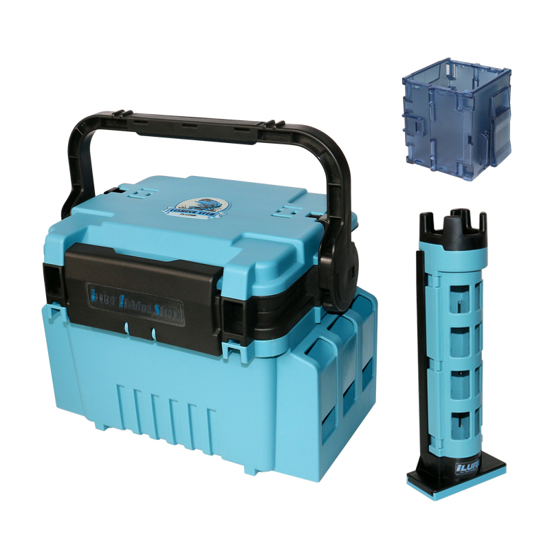 Bleu foncé (1 boîte de pêche + 1 support de canne à pêche + 1 porte-gobelet pliant)