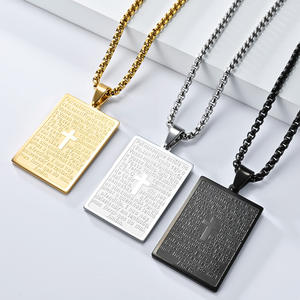 Prayer Text Stainless Steel Necklace <b>Cross</b> Pendant Unisex Gift Jewelry - Product Image 1