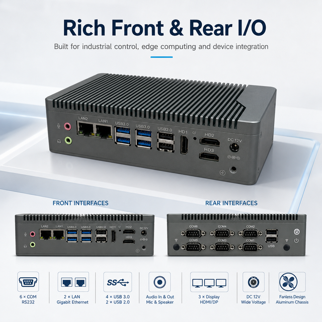 Fanless Intel N97 Quad Core 6COM Dual Gigabit LAN Triple HD DDR4 MSATA WiFi 4G Embedded Industrial Mini PC for Machine Control