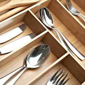 OEM Bamboo Utensil Divider Tray Organizer Flatware <strong>Cutlery</strong> Holder for Kitchen Drawer Storage Trays - Product Image 5