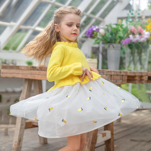 Venta al por mayor otoño niños ropa suave amarillo de manga larga de punto de malla de pompadour <span class=keywords><strong>boutique</strong></span> vestido de niña - Product Image 5