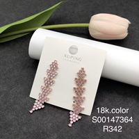 Anting-anting Grosir XUPING, Anting-anting Wanita Model Rantai Gantung Kristal CZ Geometris Hati Bunga, Anting-anting Lapis Emas