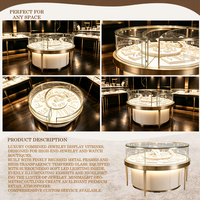 Comptoir de présentation de bijoux en verre incurvé rond avec éclairage LED, cadre en métal doré de luxe, vitrine pour la présentation de bijoux, mobilier de présentation de bijoux