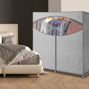 Toptan taşınabilir dolap tek katmanlı Metal plastik kumaş-yatak odası oturma odası için iyi fiyat gardırop için giysi saklama