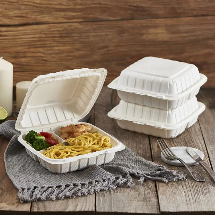 फैक्टरी सीधे बेचने प्रतिस्पर्धी मूल्य 6 इंच बॉक्स Biodegradable मक्का स्टार्च के लिए दोपहर के भोजन के सीपी बॉक्स खाद्य कंटेनर takeaway