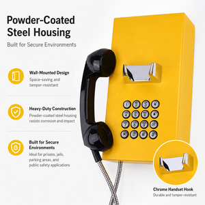 Teléfono Público SOS Antivandálico Amarillo <span class=keywords><strong>de</strong></span> Montaje en Pared con Cable Reforzado para Parques, Calles, Aeropuertos y Prisiones - Product Image 3