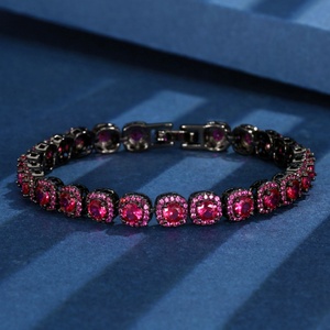 High Quality Fashion Jewelry Eco-friendly Copper Black Gold Plated 4MM Red Zircon Vintage Bangles for Retro Glamour - Product Image 5