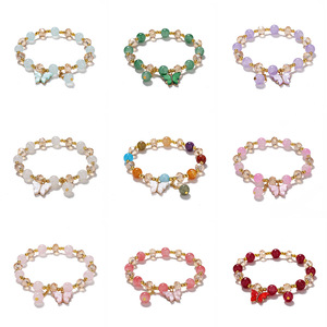 Colorful Cracked Jade Glass Beaded <b>Bracelet</b> with Charm Vintage Style Fashion Jewelry for Women & Girls - Product Image 1
