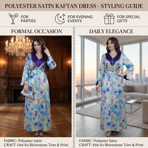 Elegant Floral Print Rhinestone Belted Abaya Dress for Muslim Women Boutique Wholesale - Product Image 5