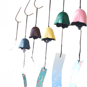 Campanella giapponese in ferro a cinque punte con motivo floreale, decorazione da appendere per aree panoramiche, carillon a vento in metallo fuso per esterni - Product Image 1