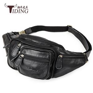 Sac de poitrine pour homme en cuir véritable Tiding, grande capacité, fermeture à glissière, sac de sport décontracté pour l'extérieur, sac banane 3037 - Product Image 1