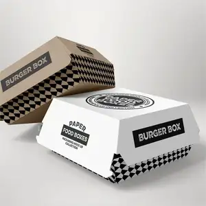 Recyclable Custom Printed Paper Burger Box Logo Packaging For Restaurant Take Away Eco Friendly Hamburger Holder