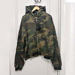 Sudadera con capucha y cremallera de camuflaje desgastado, 100% algodón, estilo francés, extragrande, con estampado personalizado para hombre - Product Image 6
