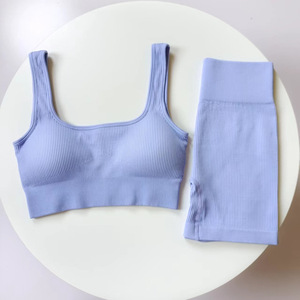 Women Seamless Yoga Set Sexy Square Collar Sport Bra Tops Suits With Shorts Gym Fitness Clothing Sleeveless Tracksuit - Product Image 4