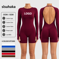 Combinaison de yoga à manches longues et short, en nylon sans couture, dos ouvert, pour femmes, entraînement quotidien à la salle de sport
