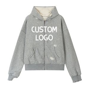 <span class=keywords><strong>Felpa</strong></span> <span class=keywords><strong>con</strong></span> <span class=keywords><strong>Cappuccio</strong></span> e Zip Personalizzata all'Ingrosso, Tessuto Grigio Effetto Vissuto <span class=keywords><strong>con</strong></span> Bordi Sfrangiati, Stampa Logo Personalizzata per Uomo - Product Image 2