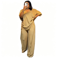 Ensemble pantalon long et haut rayé à col en V ample et décontracté pour femme, collection été 2025, style européen