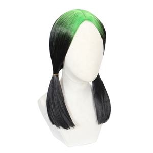 Meilleure vente 40cm moyen long droit noir vert mixte populaire chanteur Billie Eilish perruque synthétique Anime Cosplay Lolita perruque - Product Image 4